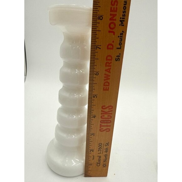Three Vintage Milk Glass Vases Mid-20th Century Hobnail & Smooth & Candle Holder - Picture 3 of 13